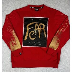 Rise As 1ne Sweatshirt Mens XL Red Gold Fear‎ Graphic Crewneck Pullover RS1 Y2K